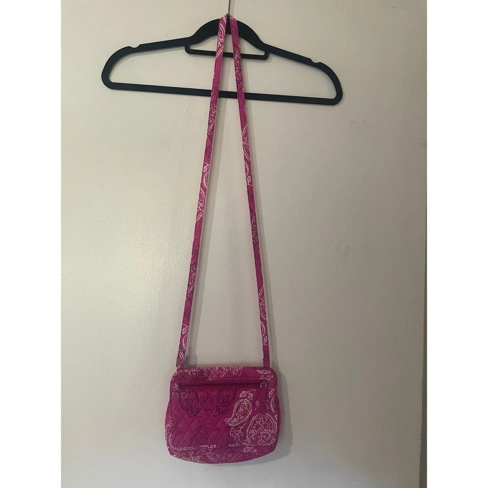 Vera Bradley Pink Paisley Quilted Cotton Crossbody Bag Small Messenger Purse